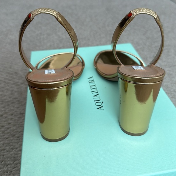 Aquazzura So Nude Block Heel Size 38 Metallic Gold - Picture 6 of 10